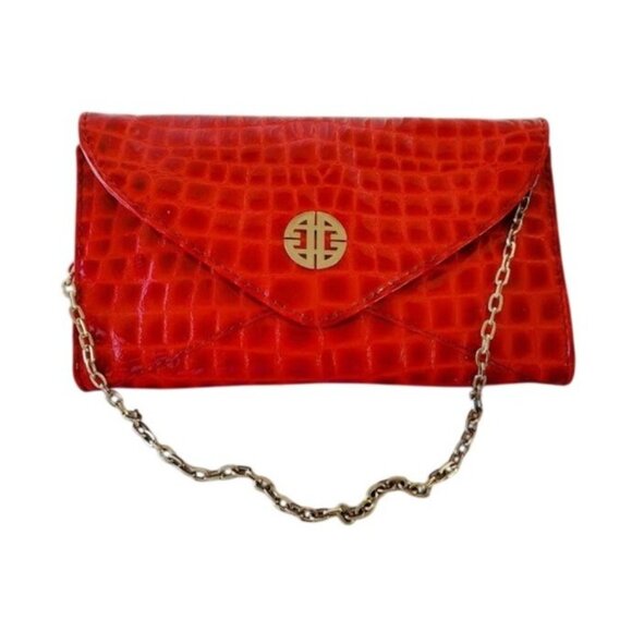 Antonio Melani Red Faux Croc Chain Crossbody Clutch - Picture 1 of 9